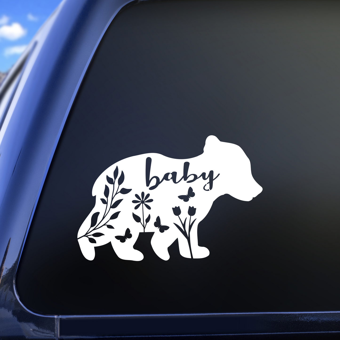 Baby Bear Vinyl Decal Sticker, Baby Shower Decor, Baby On Board, Floral Bear, Baby Room Decor