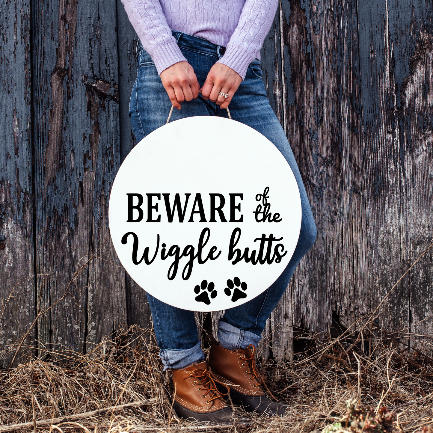 Beware of Wiggle Butts Vinyl Decal Sticker | Pet Lover Door Hanger Decal Only