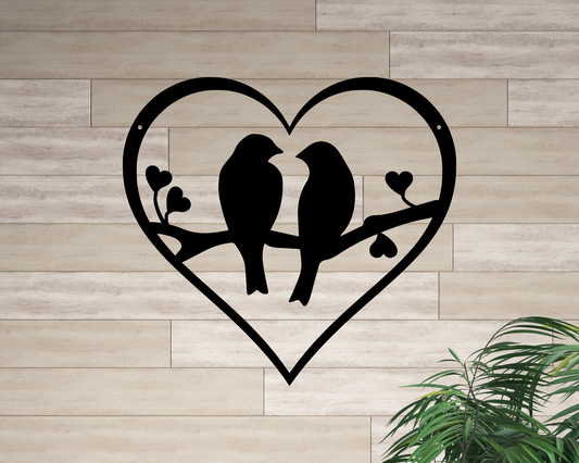 Love Birds Metal Heart Sign, Anniversary Love Gift