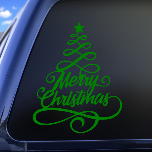 Merry Christmas Ribbon Tree Decal