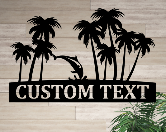 Personalized Dolphin and Palm Trees Metal sign