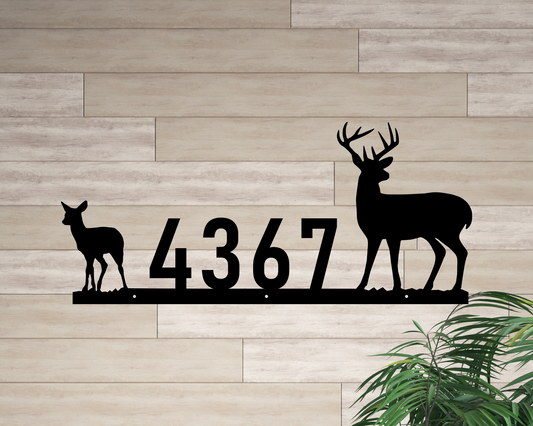 Personalized Buck Deer and Fawn Metal Address Sign