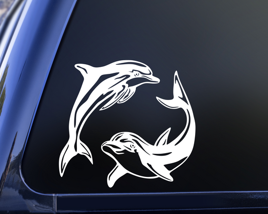 Pair of Dolphins in Circle Vinyl Decal Sticker