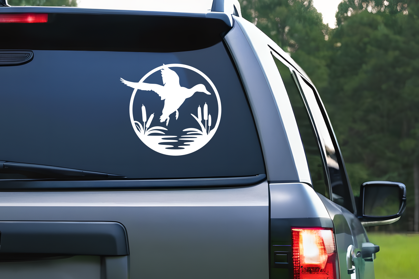 Flying Duck and Reeds Vinyl Decal Sticker | Wild Duck and Cattails Decal