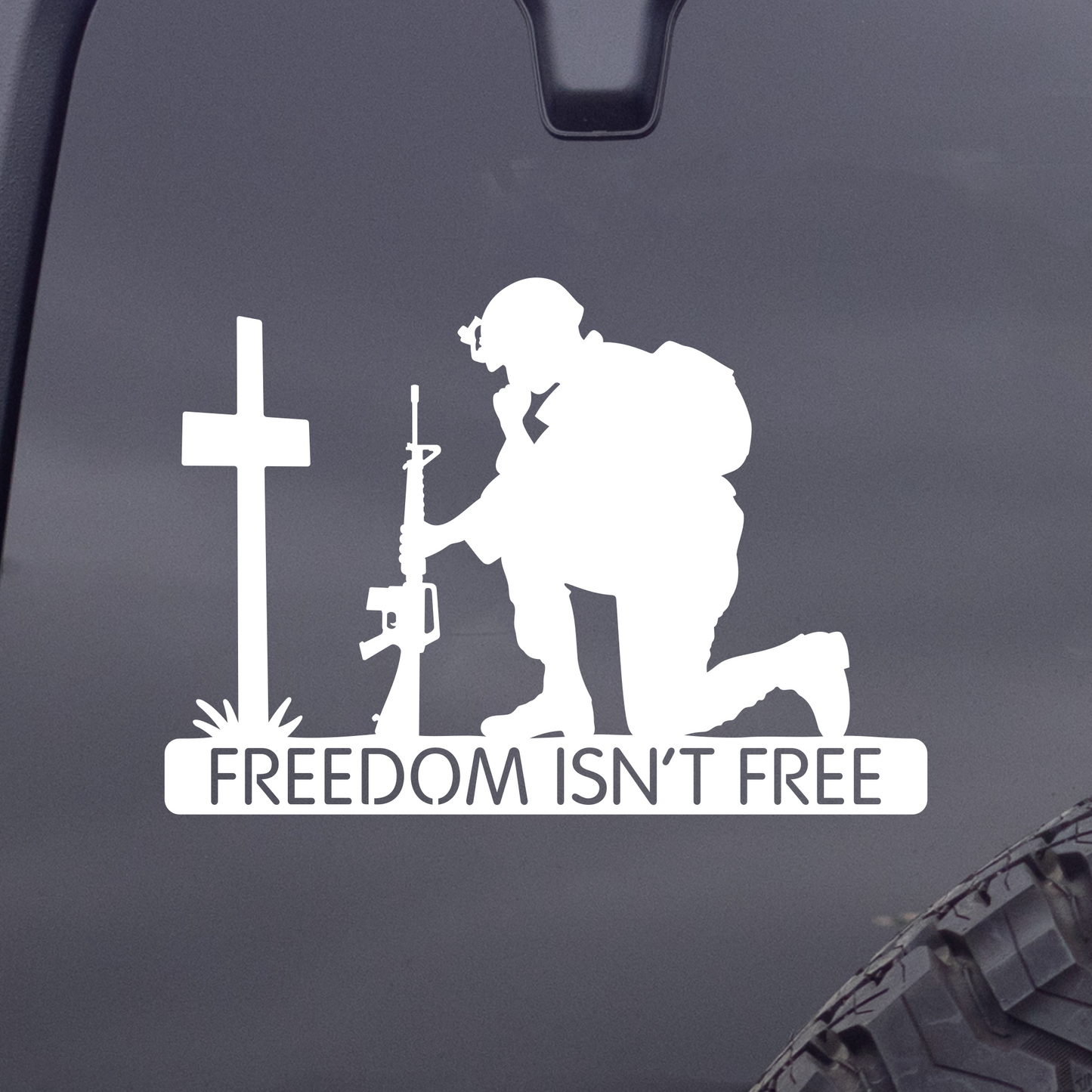 Kneeling Soldier Cross Freedom Isn't Free Vinyl Decal Sticker