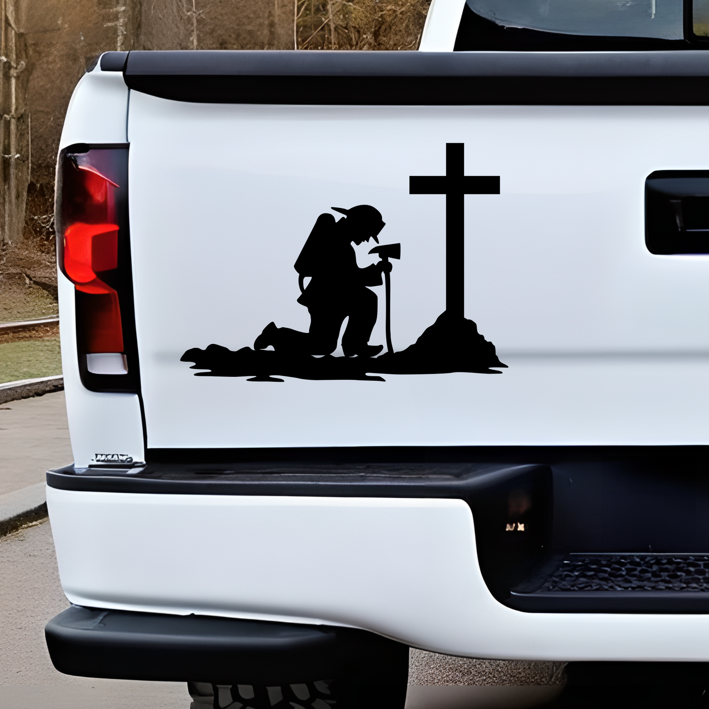 kneeling fireman decal