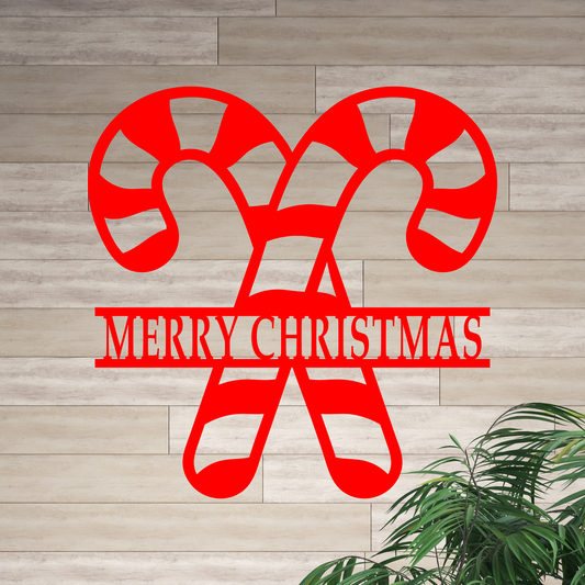 Merry Christmas Candy Cane Metal Sign