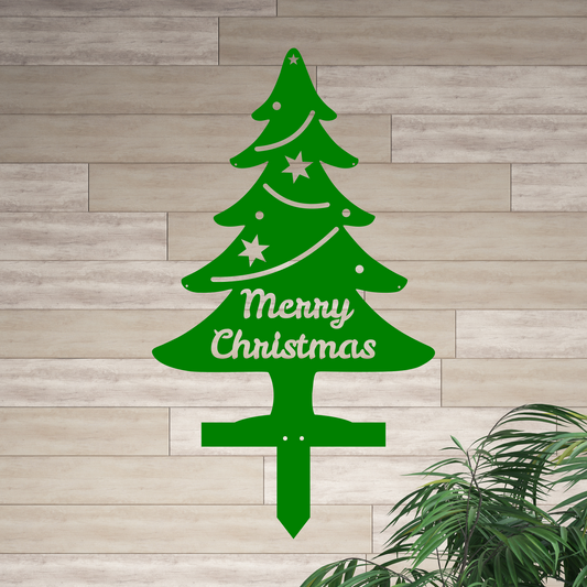 Merry Christmas Tree Yard Stake Metal Sign