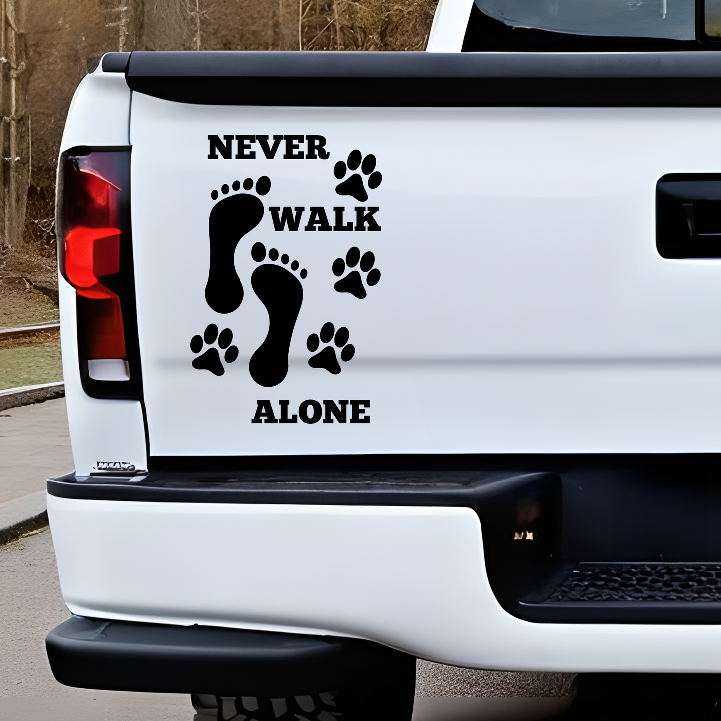 Never Walk Alone Foot and Paw Print Vinyl Decal | Dog Pet Owner Vinyl Sticker