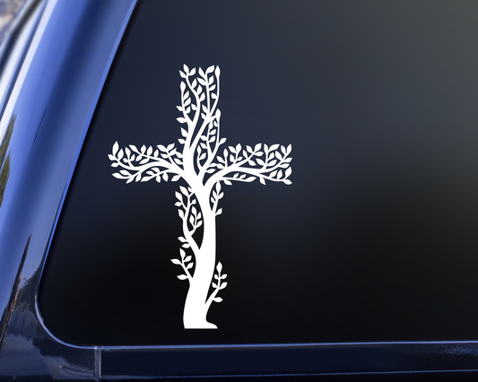 Olive Branch Cross Vinyl Decal Sticker