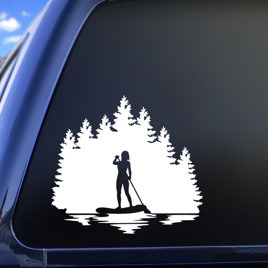 woman paddle boarding decal