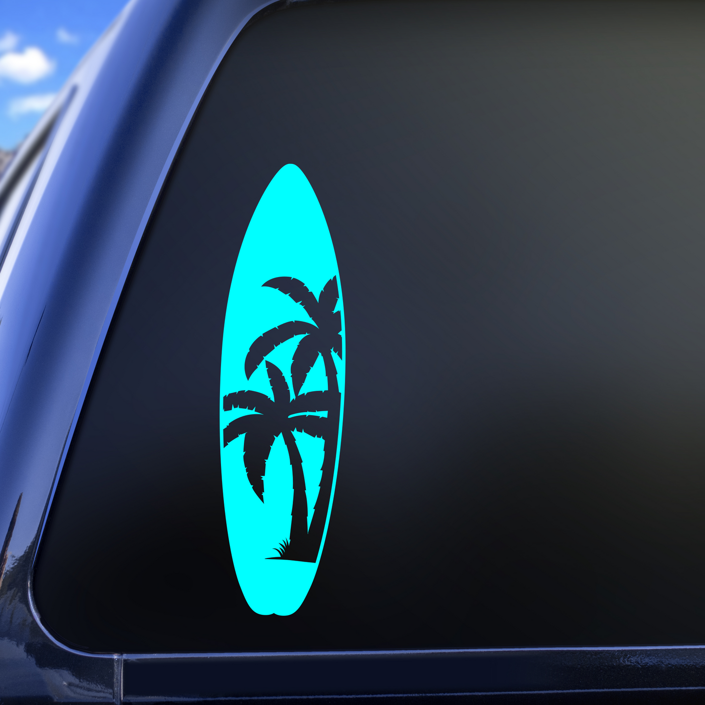 Surf Board Vinyl Decal Sticker, Palm Trees Decal, Ocean Theme Decal