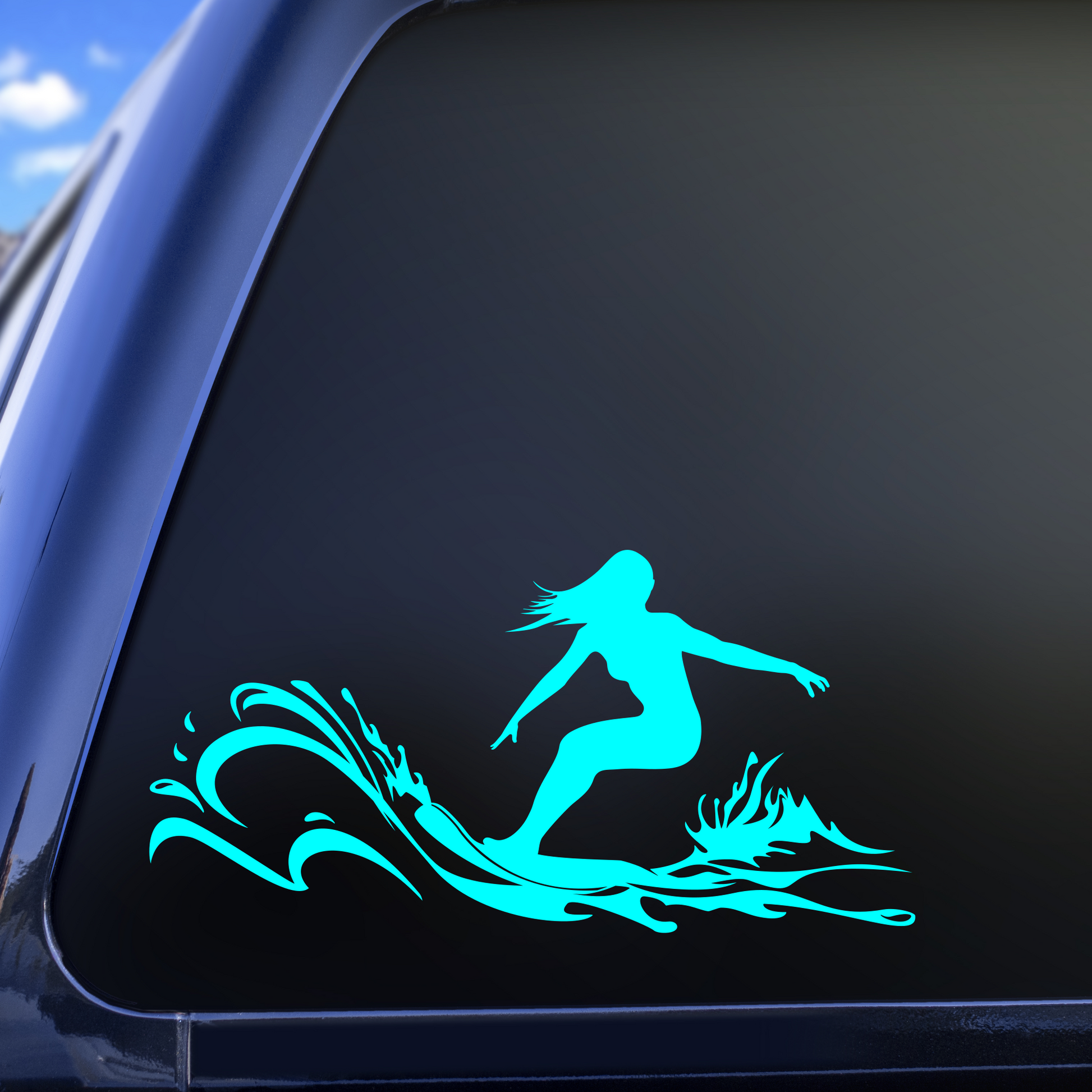 surfing girl decal