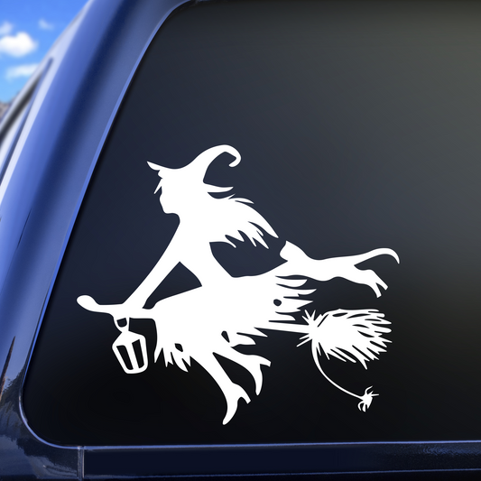 flying witch with cat vinyl decal