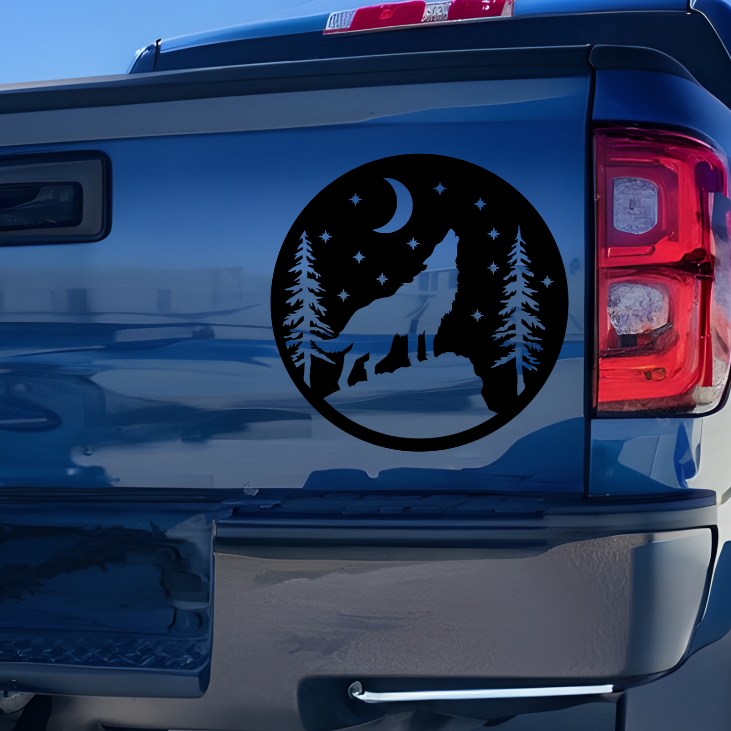 Howling Wolf Moon Stars and Trees Vinyl Decal Sticker