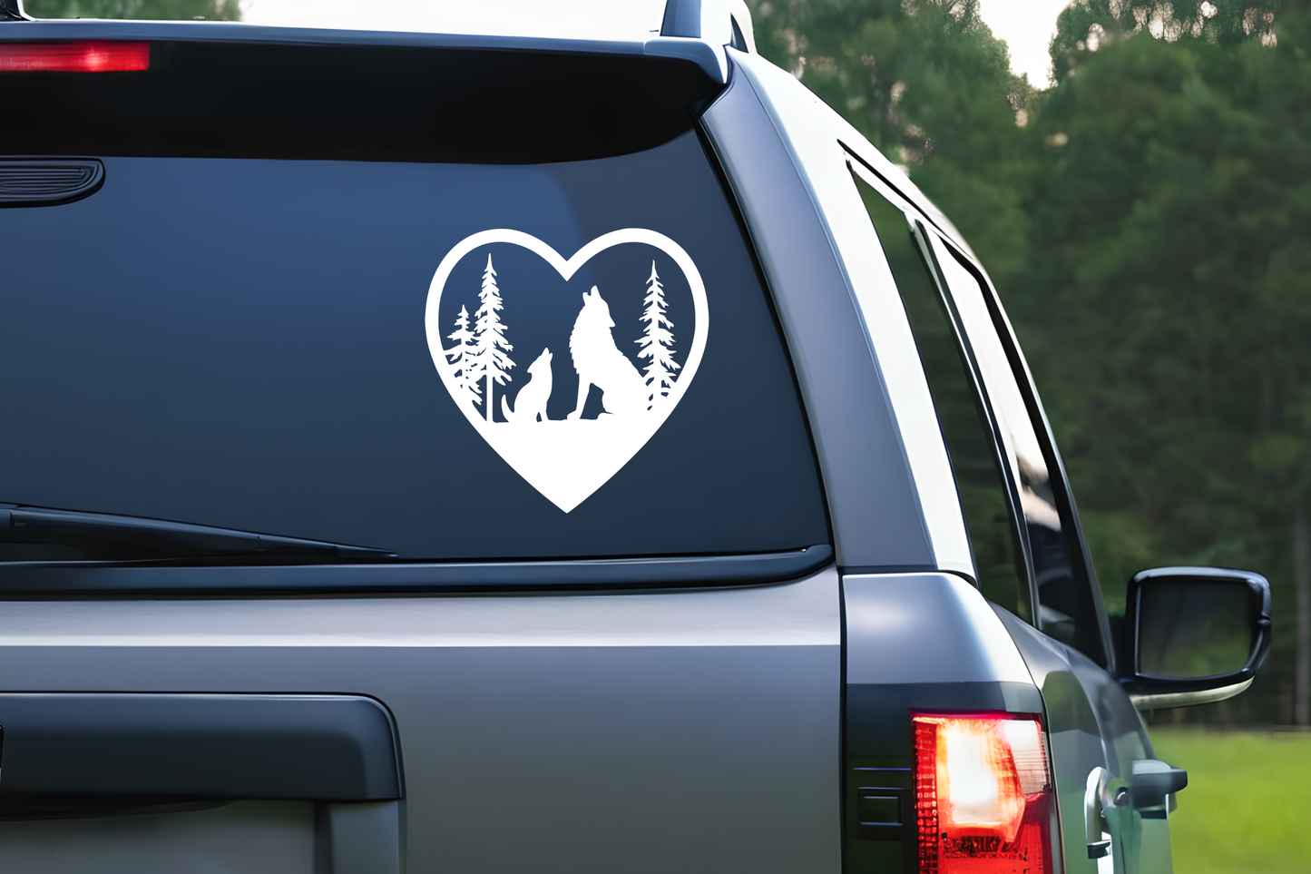 Howling Wolf and Pup in Heart Vinyl Decal Sticker