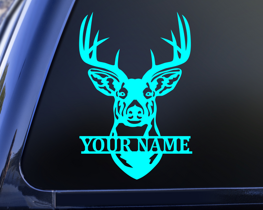 Personalized mounted deer head silhouette decal