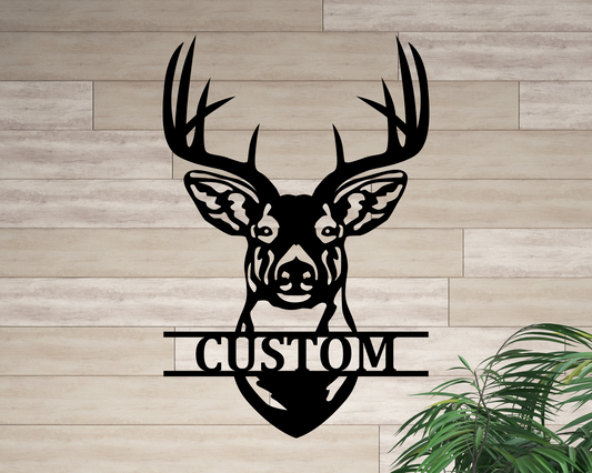 Personalized Metal Deer Head, Metal Deer Silhouette, Custom Family Last Name Sign