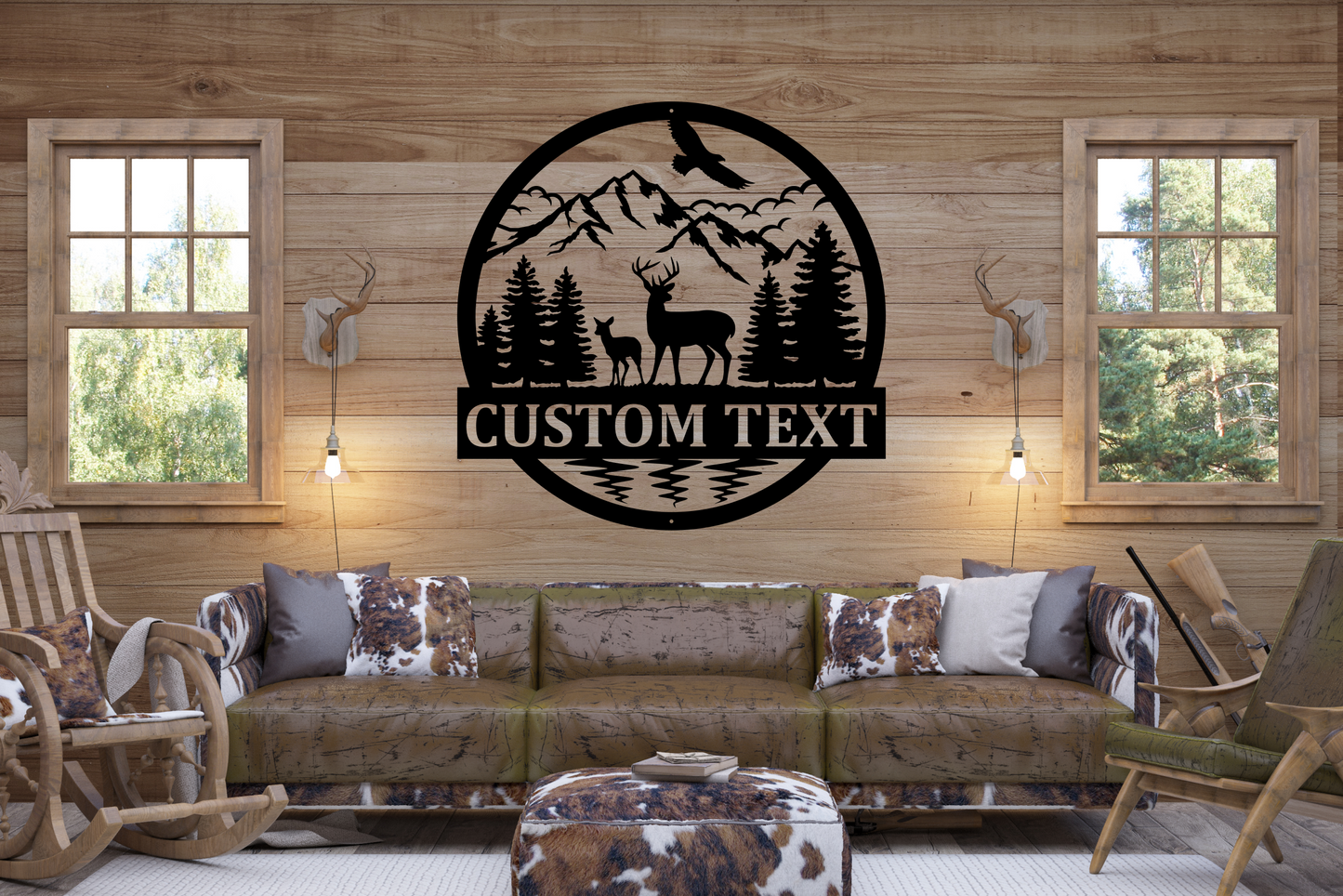 Personalized Wildlife Deer Scene Monogram, Custom Family Last Name Metal Sign