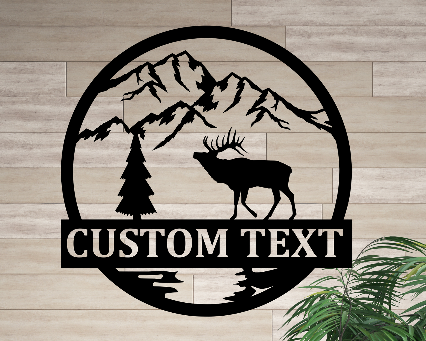 Personalized Elk Mountain Scene Monogram, Custom Metal Family Name Sign