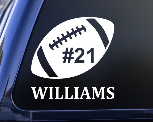 Personalized Football Decal, Football Sticker, Car Window Decal, Player Number Decal, Kids Sports Decal