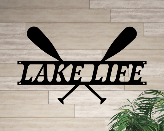 Lake Life Boat Paddles Metal Sign, Rowing Oars Sign