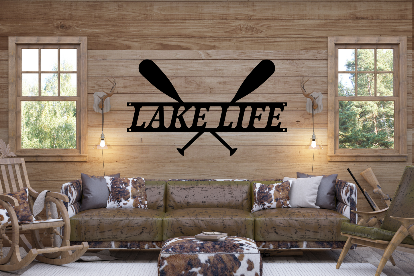 Lake Life Boat Paddles Metal Sign, Rowing Oars Sign