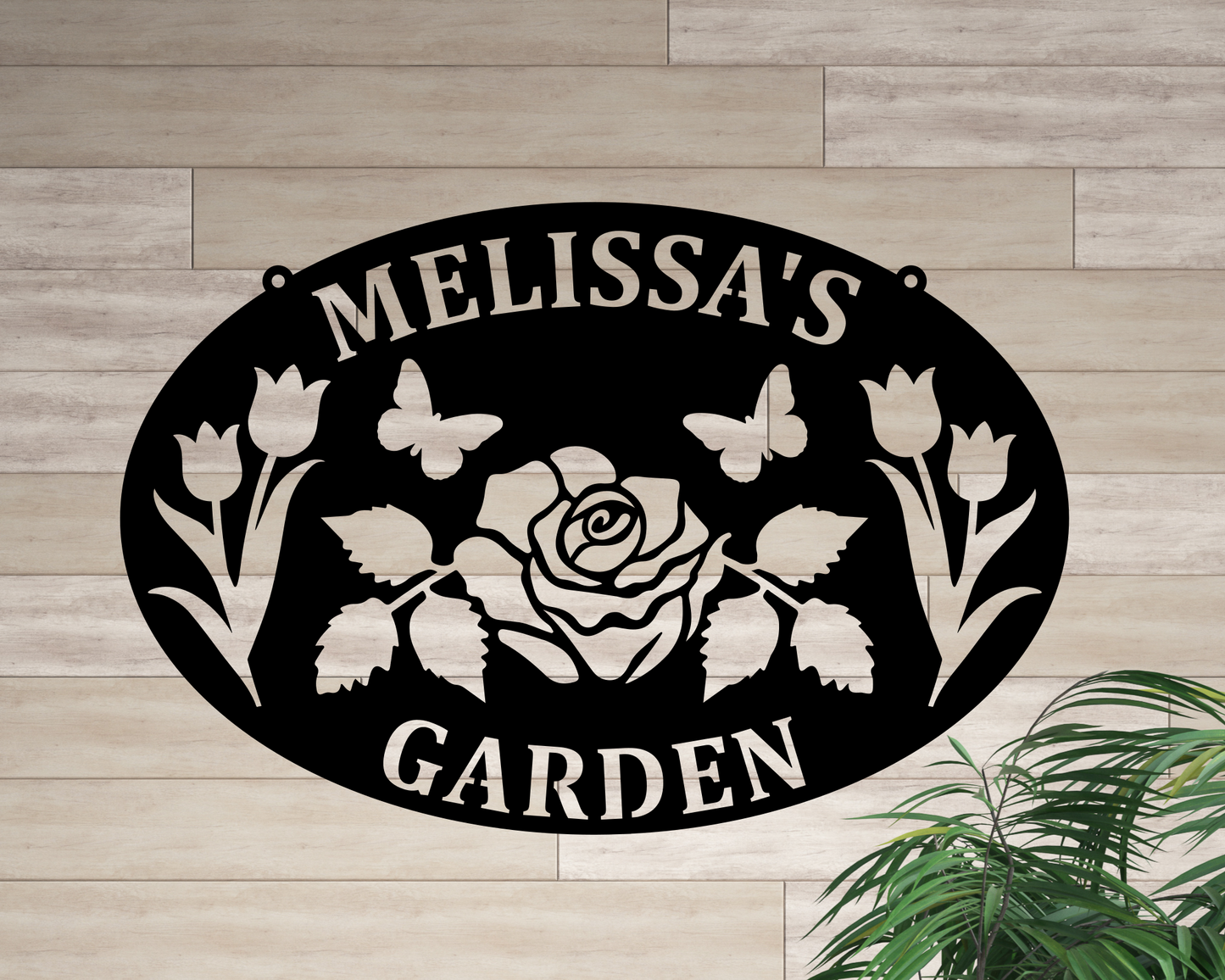 Personalized Floral Garden Hanging Sign, Custom Rose and Tulip Metal Sign