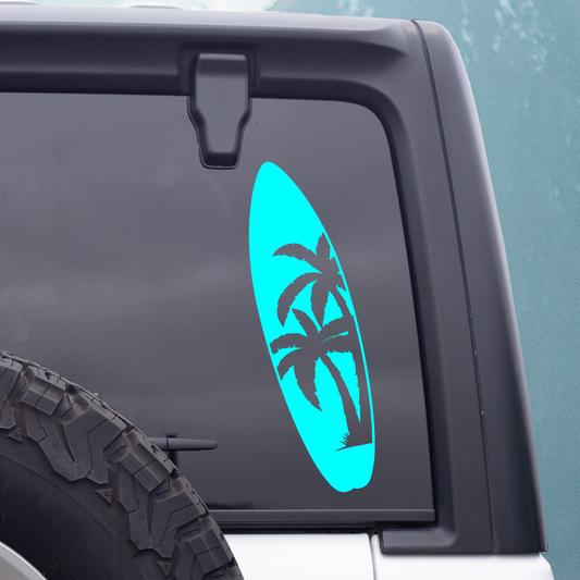 Surfboard with palm trees vinyl decal sticker