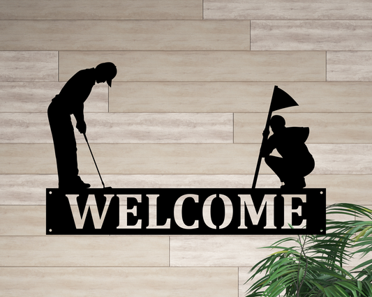 Welcome Golf Sign, Metal Welcome Sign, Golf Putting Sign