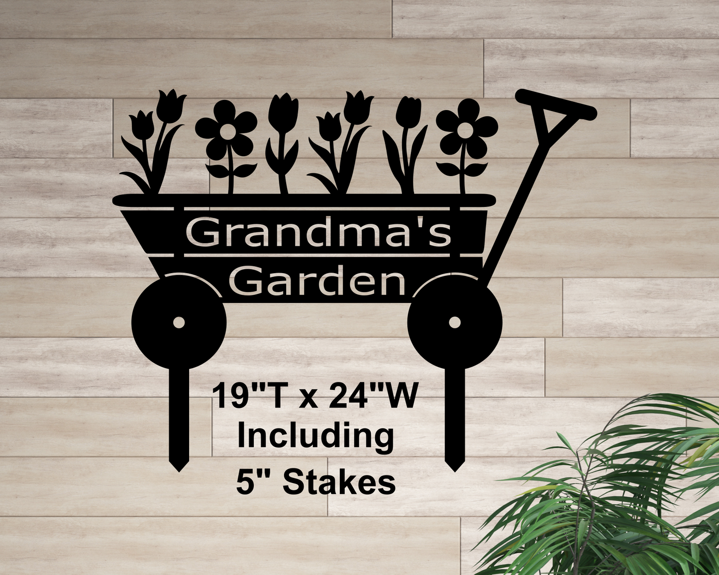 Personalized Wagon with Flowers, Custom Metal Yard Stake Sign