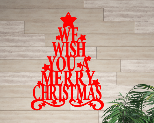 We Wish You A Merry Christmas Tree Metal Sign, Christmas Décor