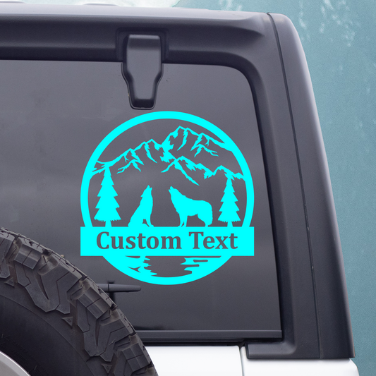 Personalized Wolf Mountain Scene Vinyl Decal Sticker