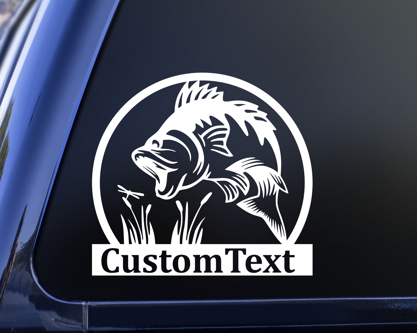 Personalized Jumping Bass Fish Scene, Vinyl Decal Sticker